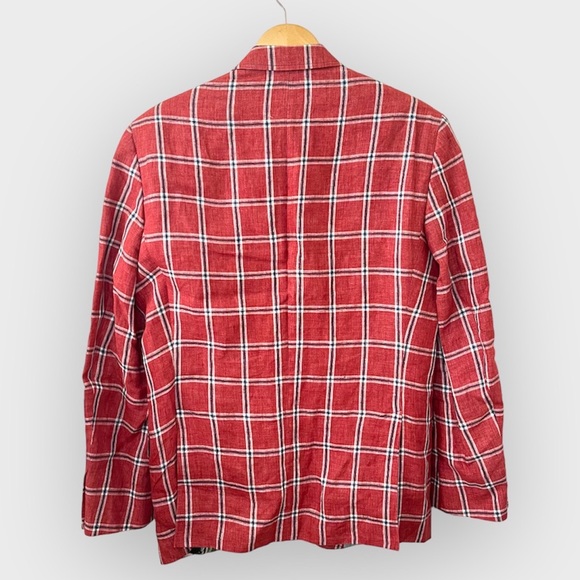 Ted Baker Endurance Linen Windowpane Check Plaid Linen Blazer Red Size 40R - Picture 2 of 13